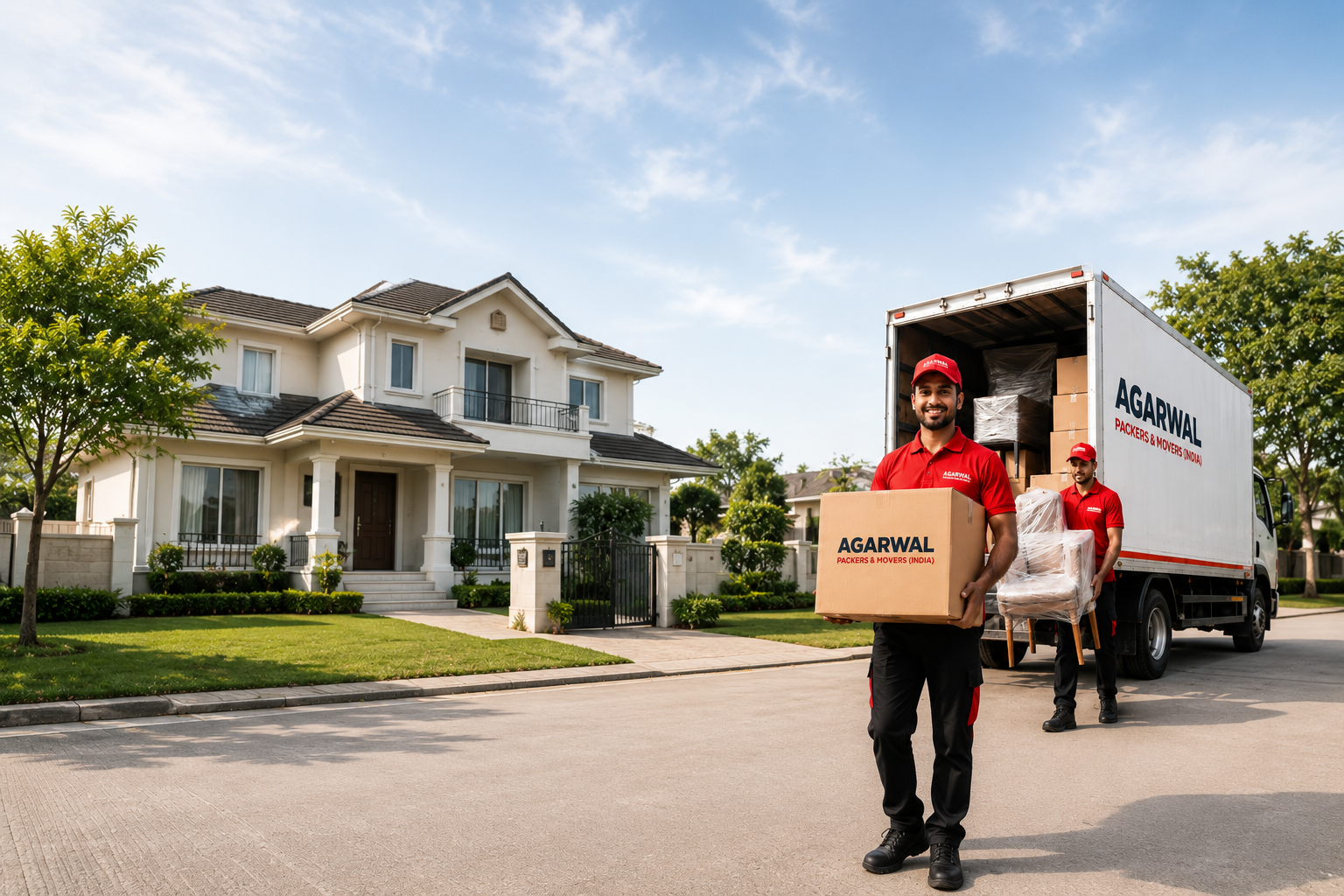 Professional Agarwal movers carrying boxes to a moving truck